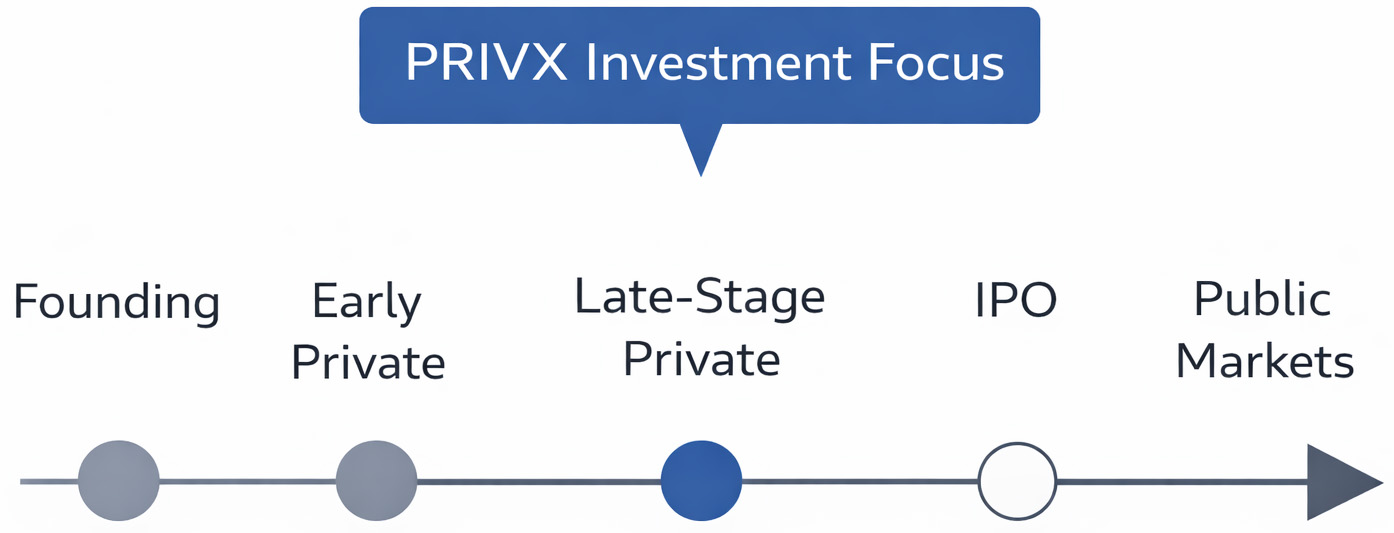 Illustration showing the Private Shares Fund investment focus across late-stage private market sectors